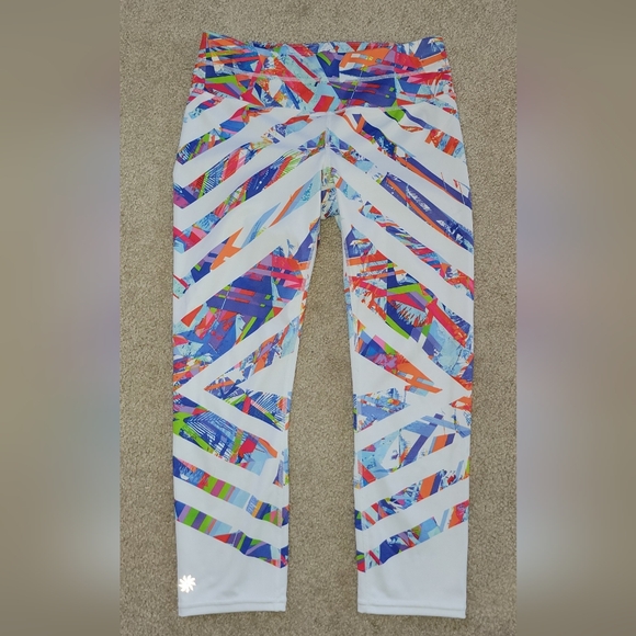 Athleta Women's Kaleidoscope Sonar Capri Cropped Legging Tight White Multi Color - Picture 5 of 11